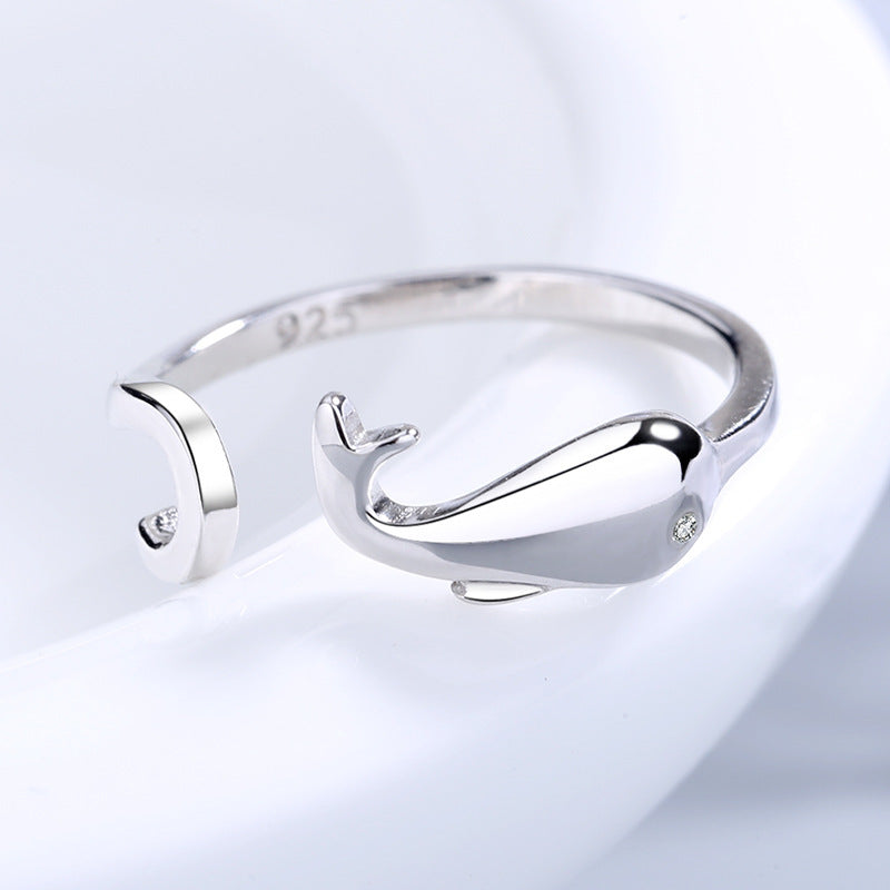 Women Dolphin Ring Sterling Silver Electroplated Fashion Jewelry Adjustable Gift For Her Chic Lover Accessory