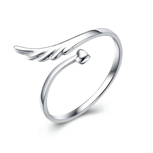 Unisex 925 Sterling Silver Ring with Platinum Plated Angel Wings Design Adjustable Opening National Style Jewelry Individually Packed Ring for Women and Men