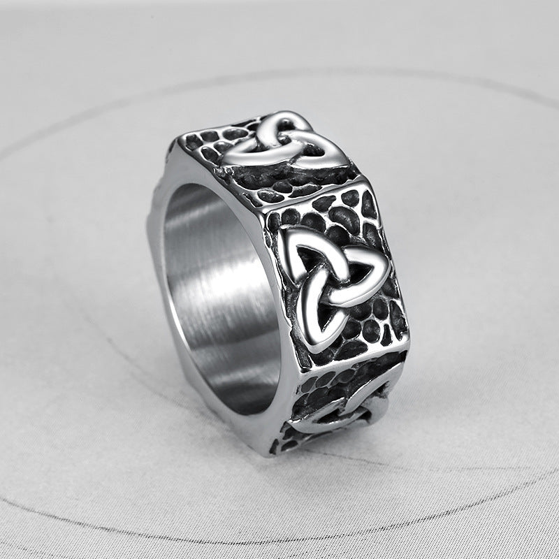 Personalized Vintage Viking Stainless Steel Mens Ring With Geometric Design Durable Everyday Accessory For Him