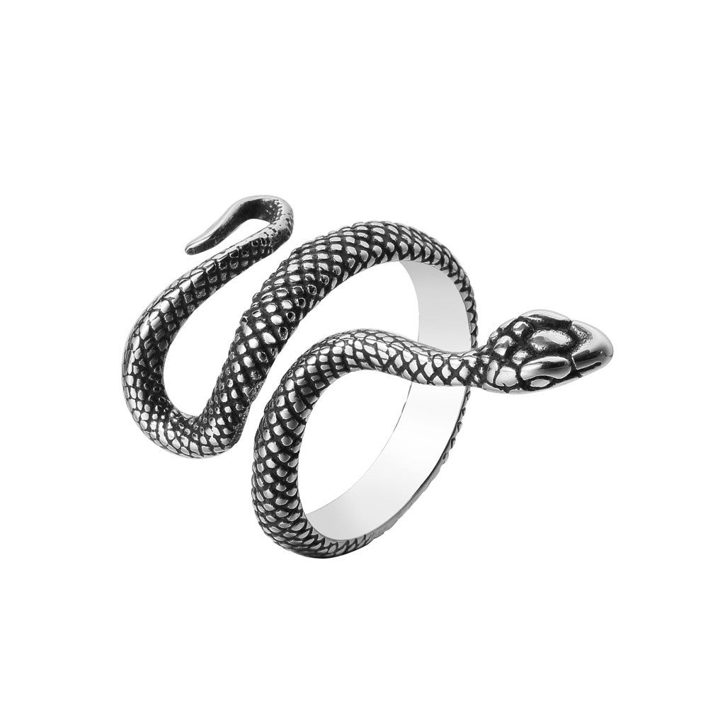 Retro Snake Ring Animal Zodiac Titanium Steel Ring Vintage Geometric Ring Steel Color Ring Gold Ring for Men and Women Party Jewelry Fashion Ring