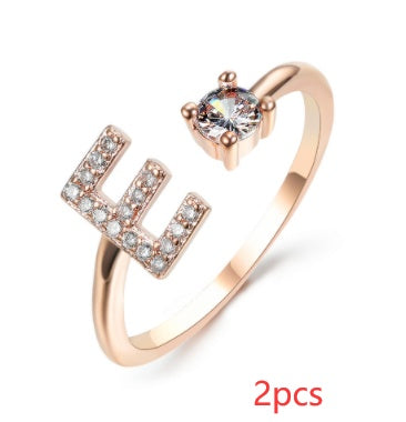 Womens Initial Letter Ring Adjustable Vintage Jewelry Zircon Accents Alloy Rhinestone Ring Perfect For Gifting
