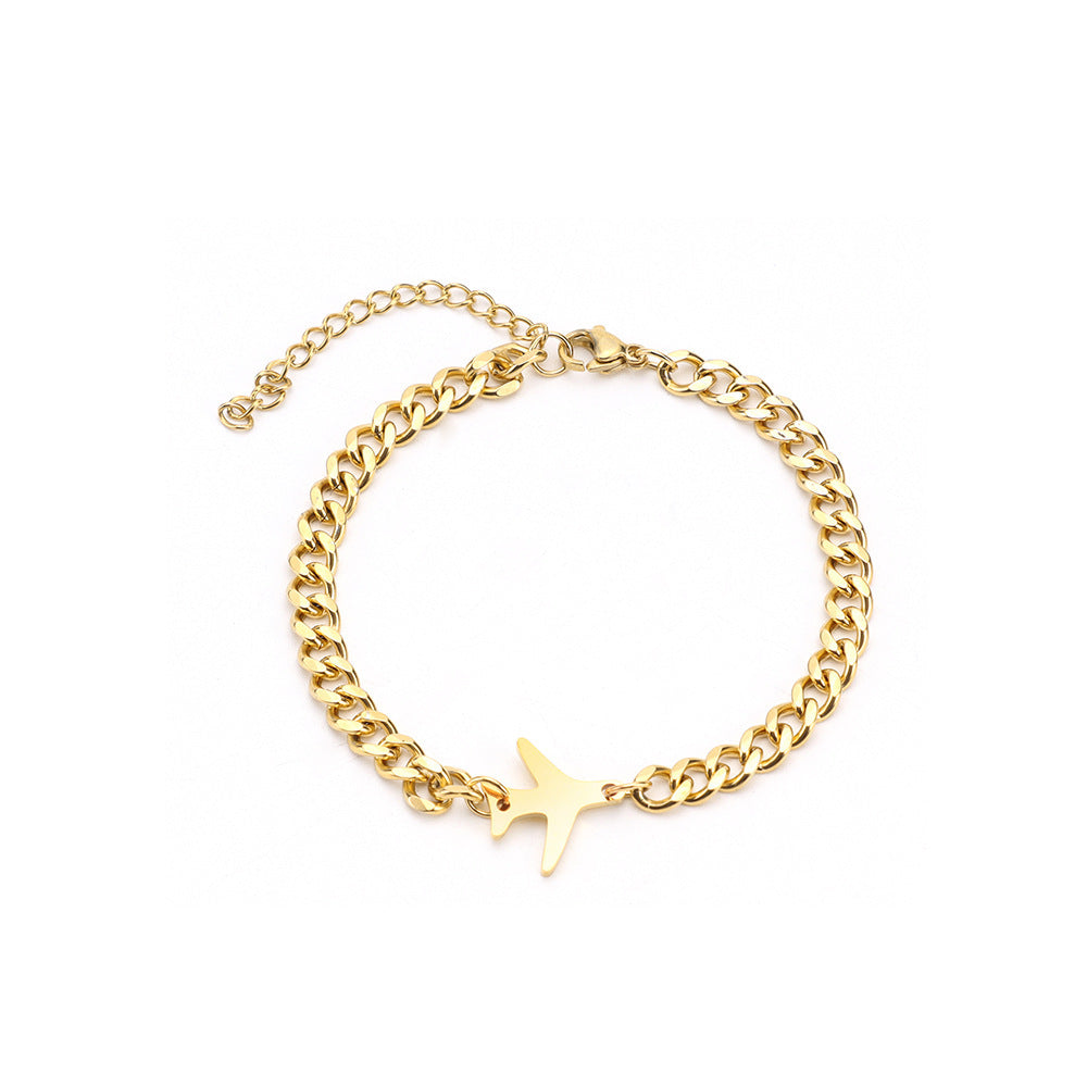 Couple Bracelet Stainless Steel Cuban Chain Airplane Pendant Matching Bracelets His And Hers Geometric Jewelry