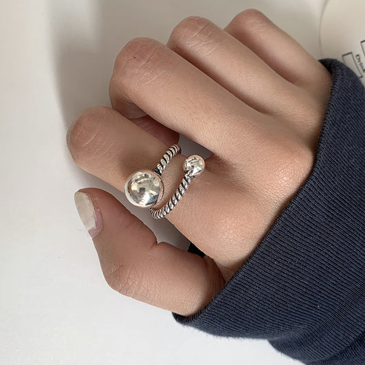 Womens Copper Chain Ball Index Finger Ring Vintage Adjustable Opening Geometric Hollow Design Jewelry Gift