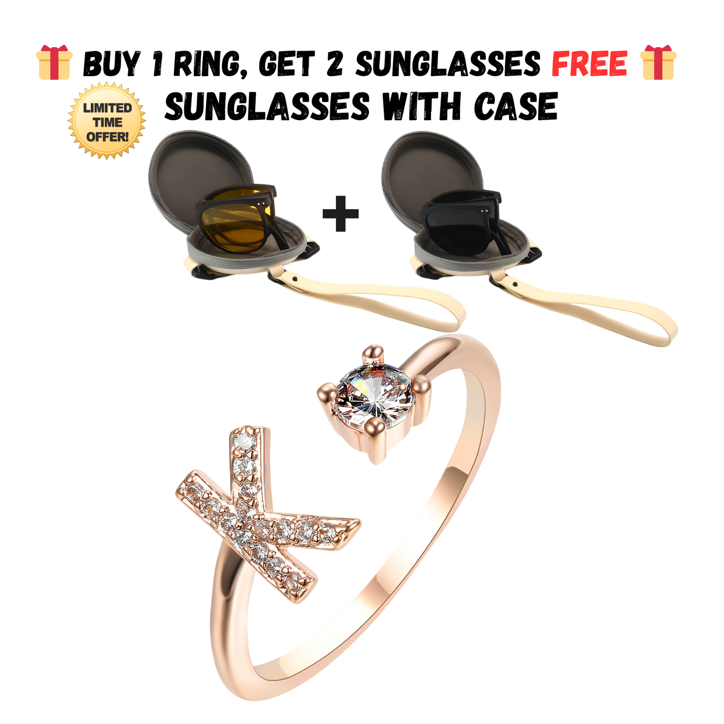 Adjustable Letter Zircon Ring with Alphabet Initials A Z Copper Alloy Jewelry Gift for Women Elegant Gift Idea