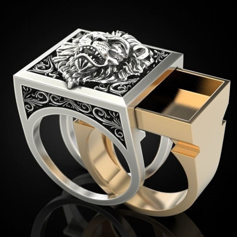 Unisex Lion Rings Set Vintage Alloy Rings Gemstone Inlay European American Design Two Piece Ring Set for All Occasions
