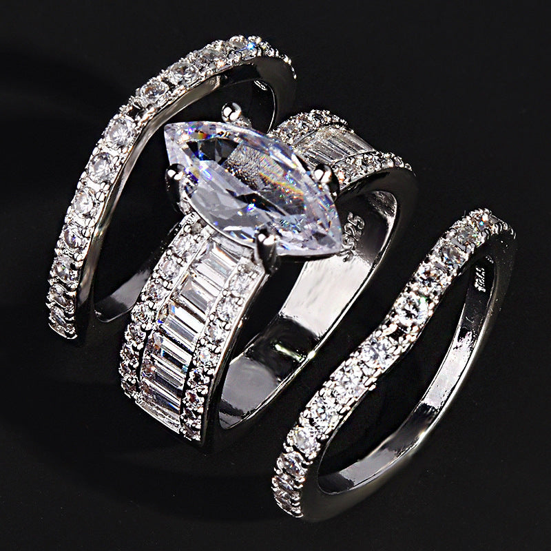 Pure Silver Plated Ring With 18K Gold Inlaid Gemstone Three Piece Set For Men And Women Horse Eye Shape Ring 6