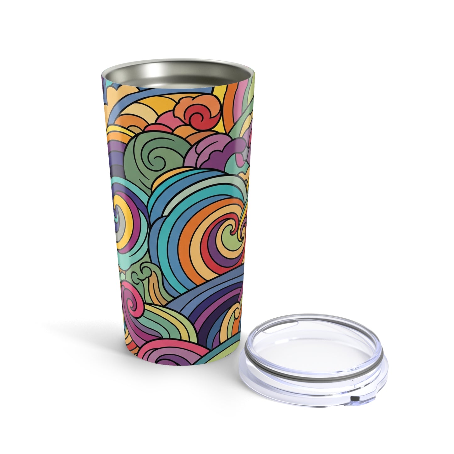 20 Oz Stainless Steel Tumbler With Vacuum Insulation Double Wall Spill Resistant Printed Design For Hot Or Cold