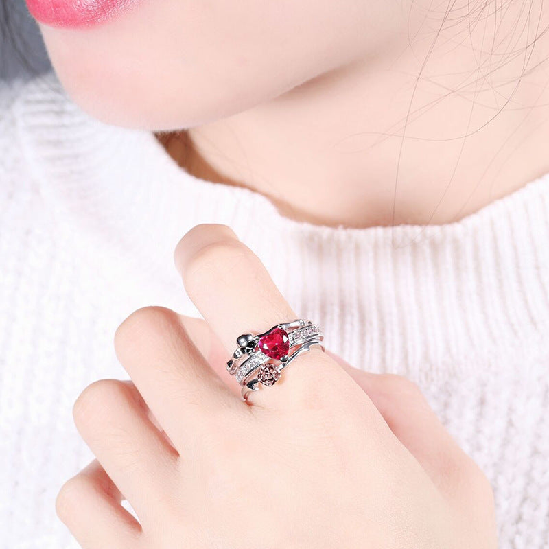 Skull Zircon Ring Copper Geometric Design Electroplated Two In One Ring Modern Jewelry For Daily Wear Gift Joy