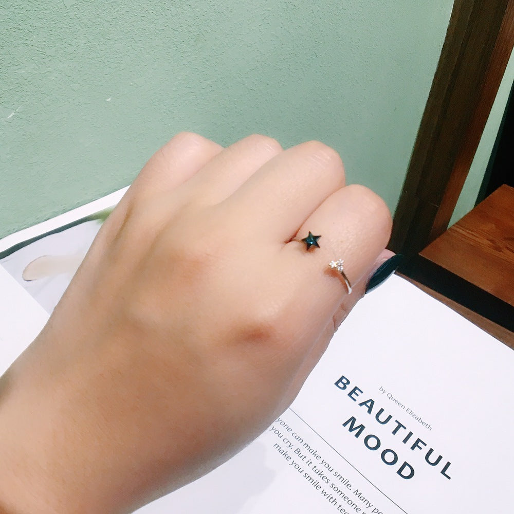 Women Zircon Ring FivePointed Star Crystal Platinum Plated Copper Elegant Fashion Jewelry Dainty SparklingGift