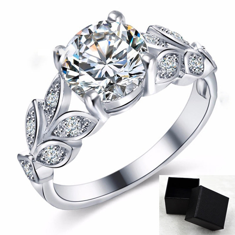 Leaf Zircon Inlaid Alloy Bracelet Ring Jewelry For Women