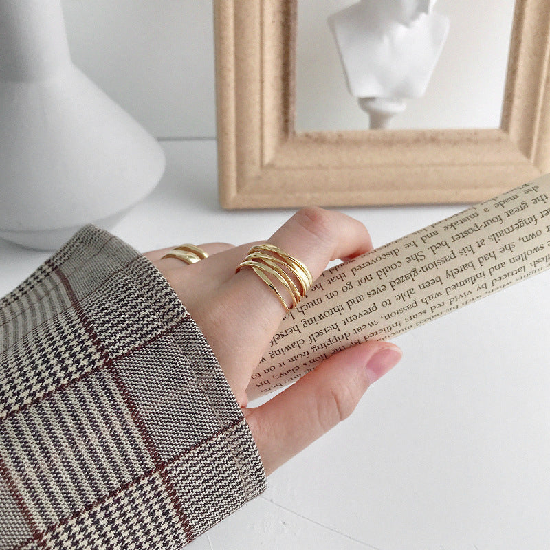 Geometric Layered 925 Sterling Silver Ring With Winding Line Design Elegant Gift For Her Everyday Wear Gift Included