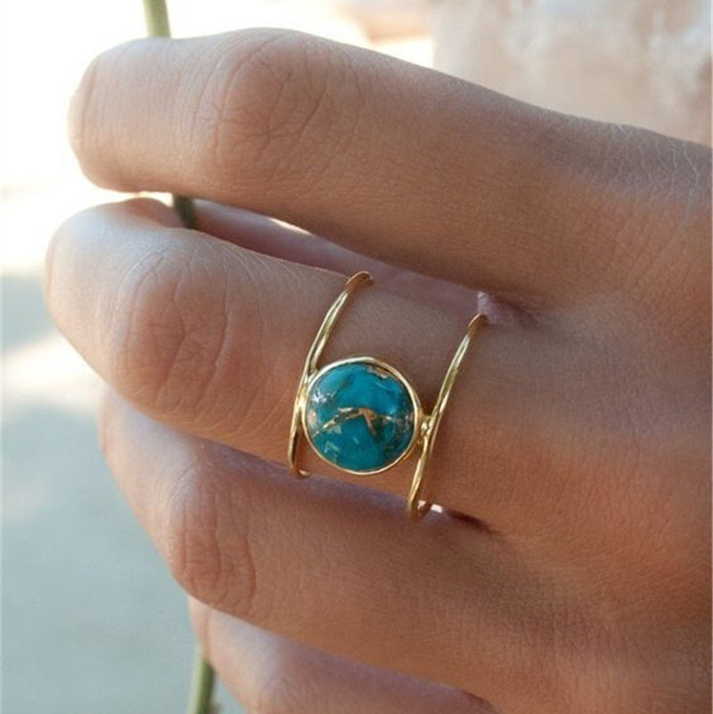 Womens Wave Ring Gold Alloy With Artificial Gemstone Inlay European Design Individually Packaged Birthday Gift For Her