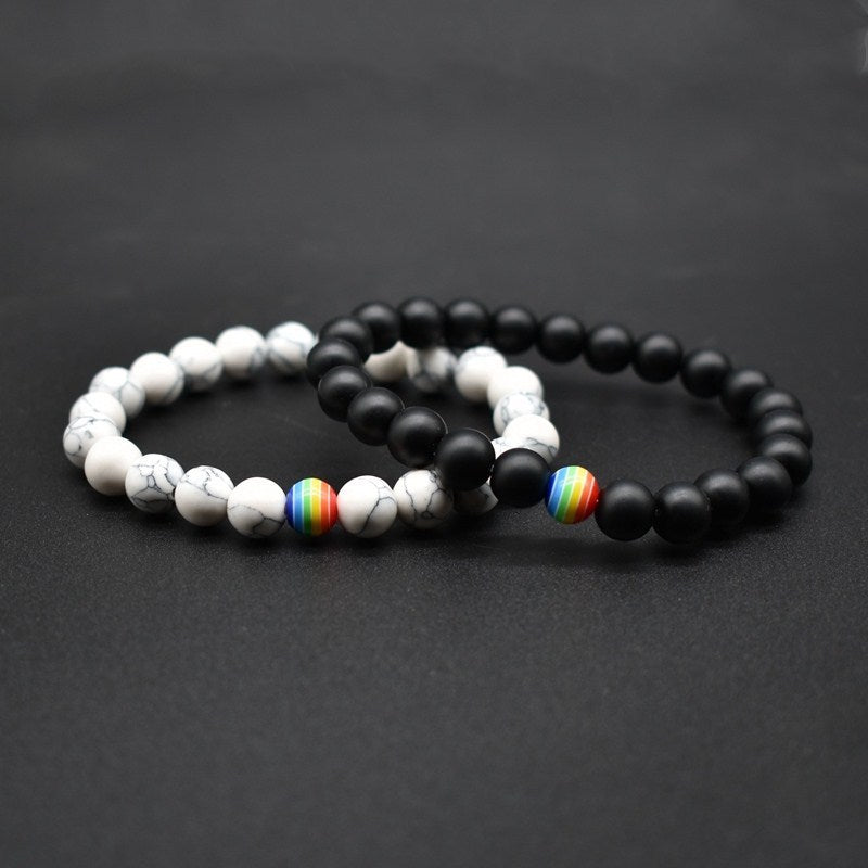 Couple Volcanic Stone Bead Bracelets Set Simple Round Design