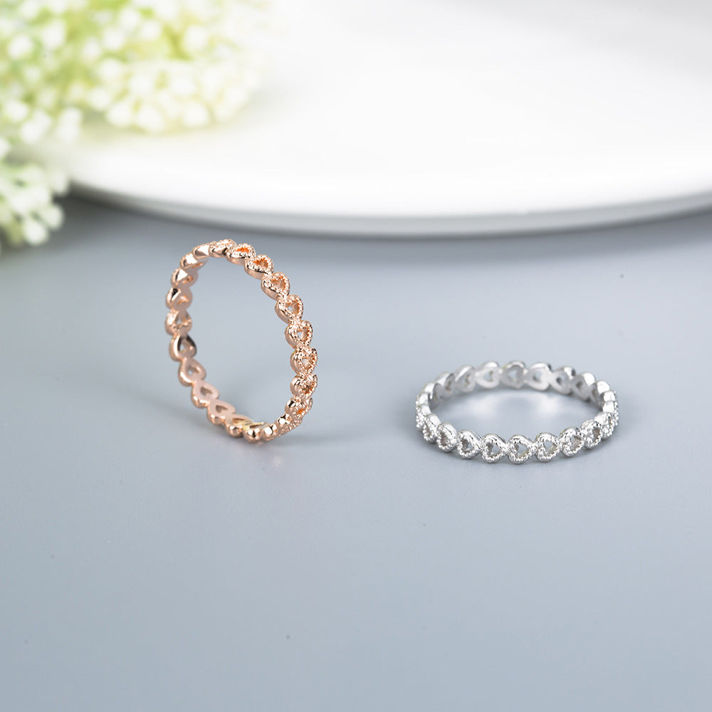 Heart Shaped Ring Set White Copper European Gift for Her