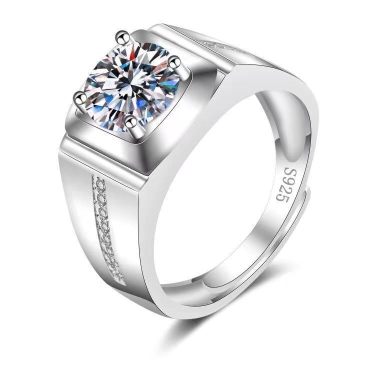 Mens Adjustable Copper Ring With Diamond Design Starry Sky Elements Korean Fashion Ring Jewelry Gift For Him Everyday