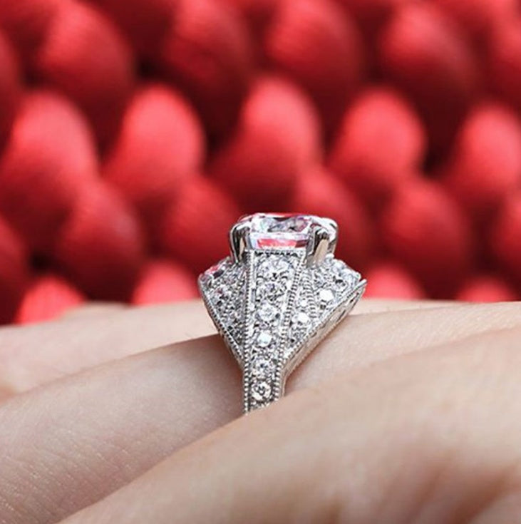 Openwork Diamond Ring Copper Gold Plated Zircon White Inlay Womens Fashion Ring Size 6 7 8 9 10 Geometric Design