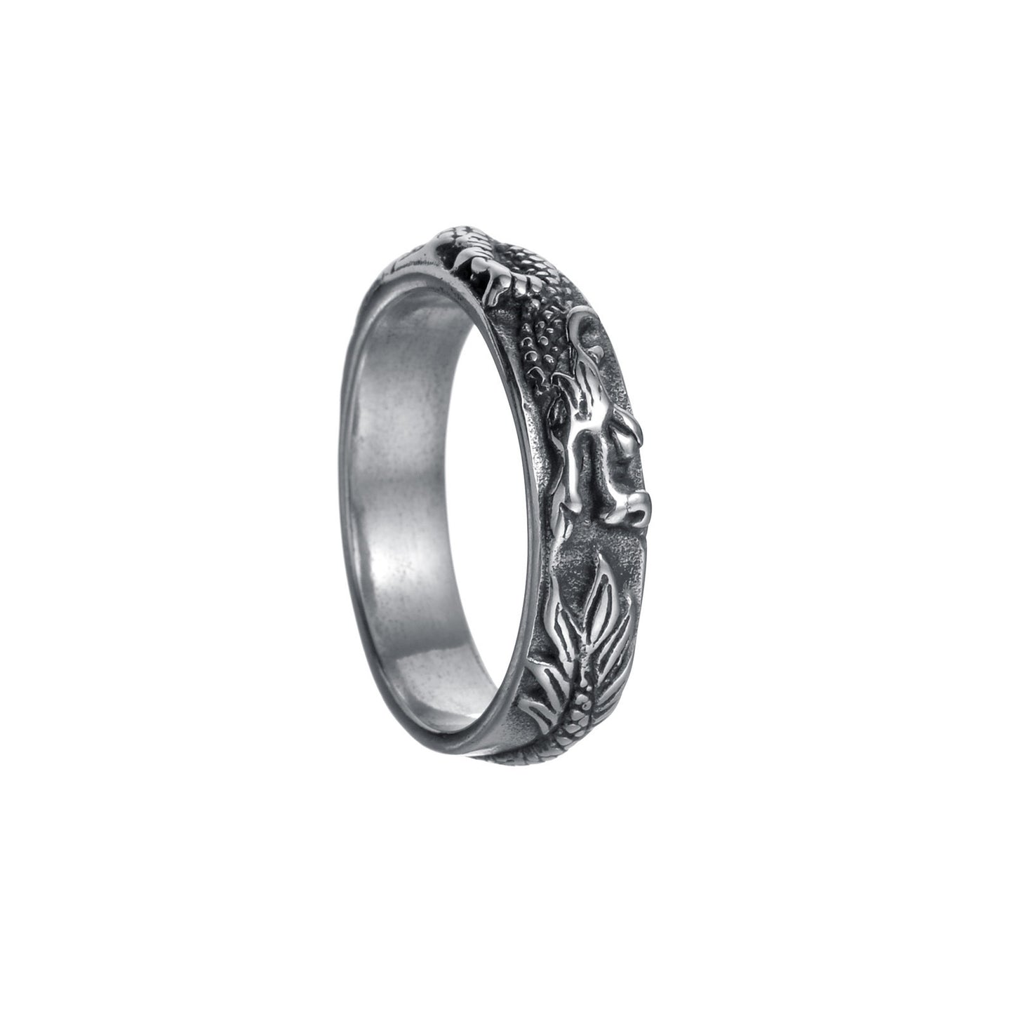 Unisex Titanium Steel Ring With Chinese Dragon Zodiac Design Electroplated Gold Silver Band Sizes 8 9 10 11 12 13