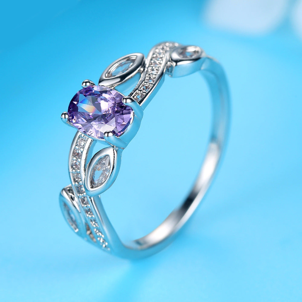 Women Purple Zircon Leaf Design Bracelet Copper Electroplated Oval Fashion Jewelry Elegant Gift For Her Trendy