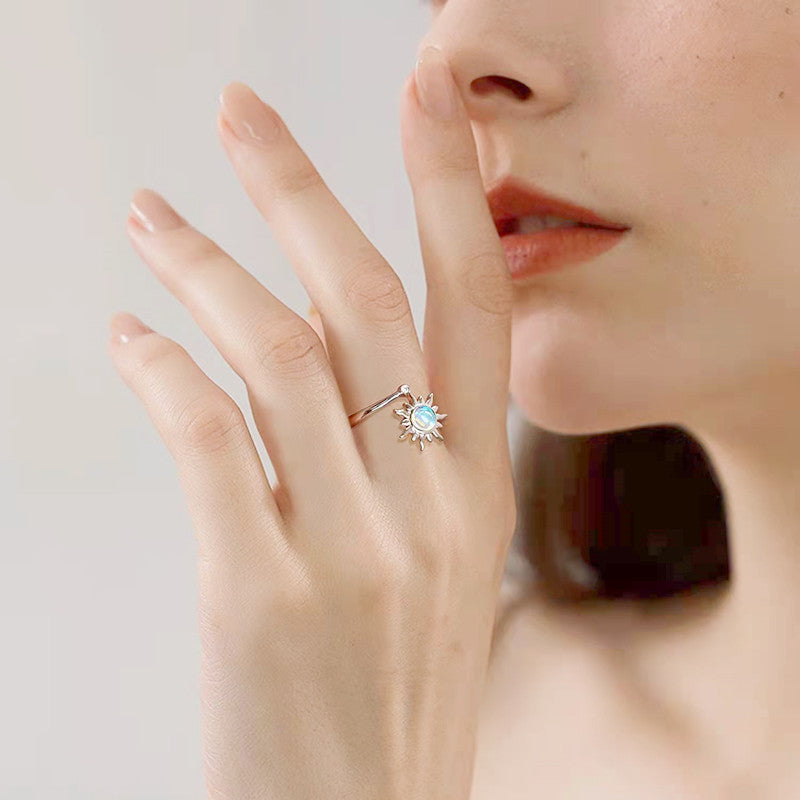 Adjustable Sunflower Ring Rotating Copper Band Inspired European American Style White Gold Finish Elegant Gift