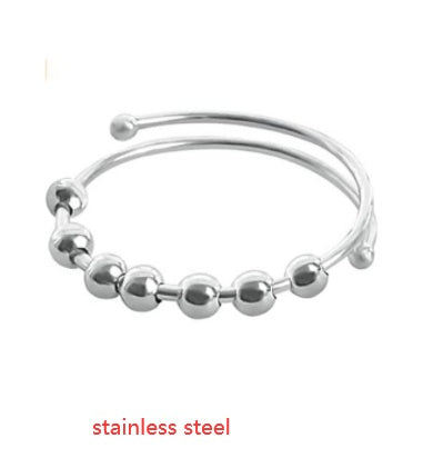 Adjustable Alloy Ring With Turning Beads For Stress Relief