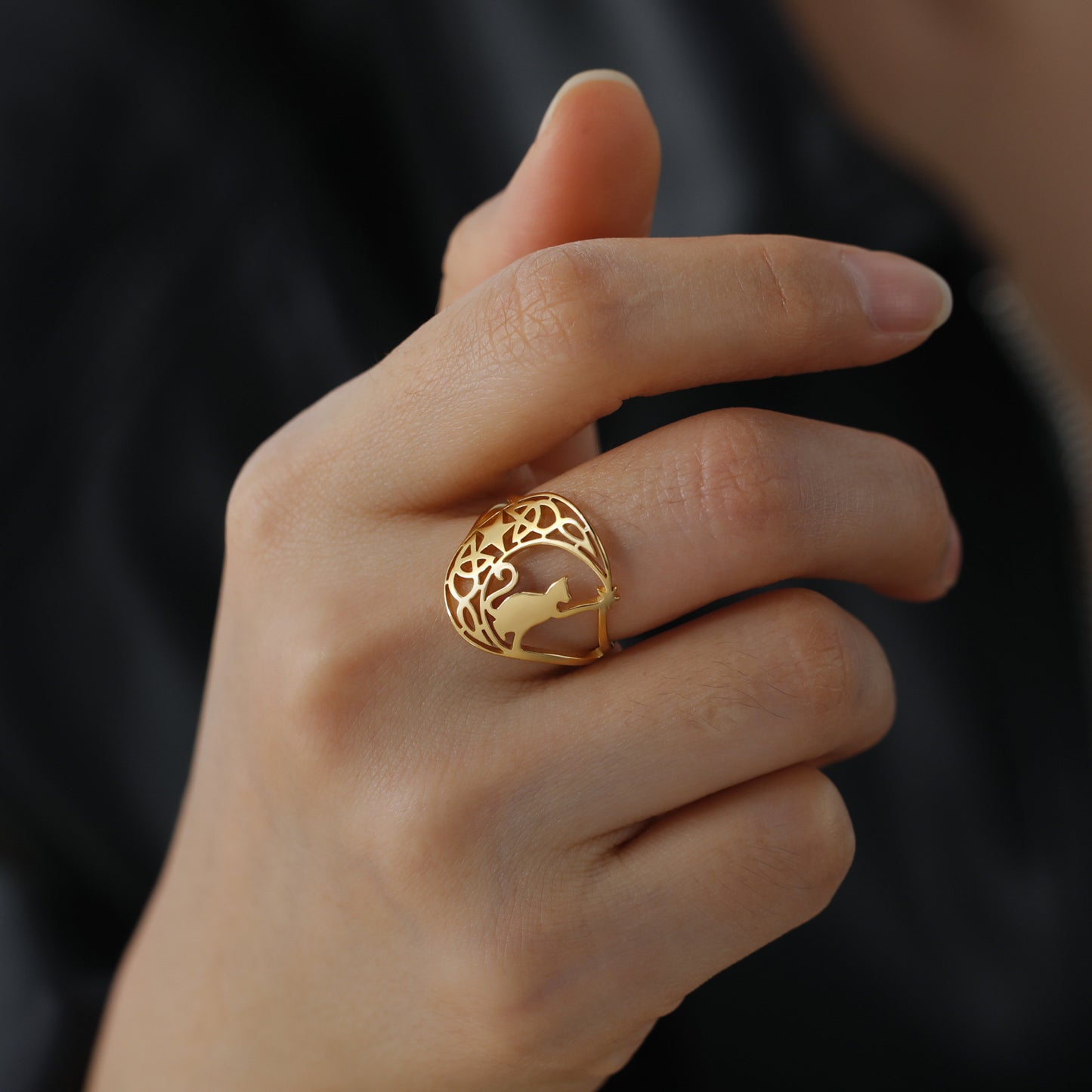 Unisex Stainless Steel Kitten Ring With Star Knot Design Fashion Jewelry Electroplated European Style Ring Accessory