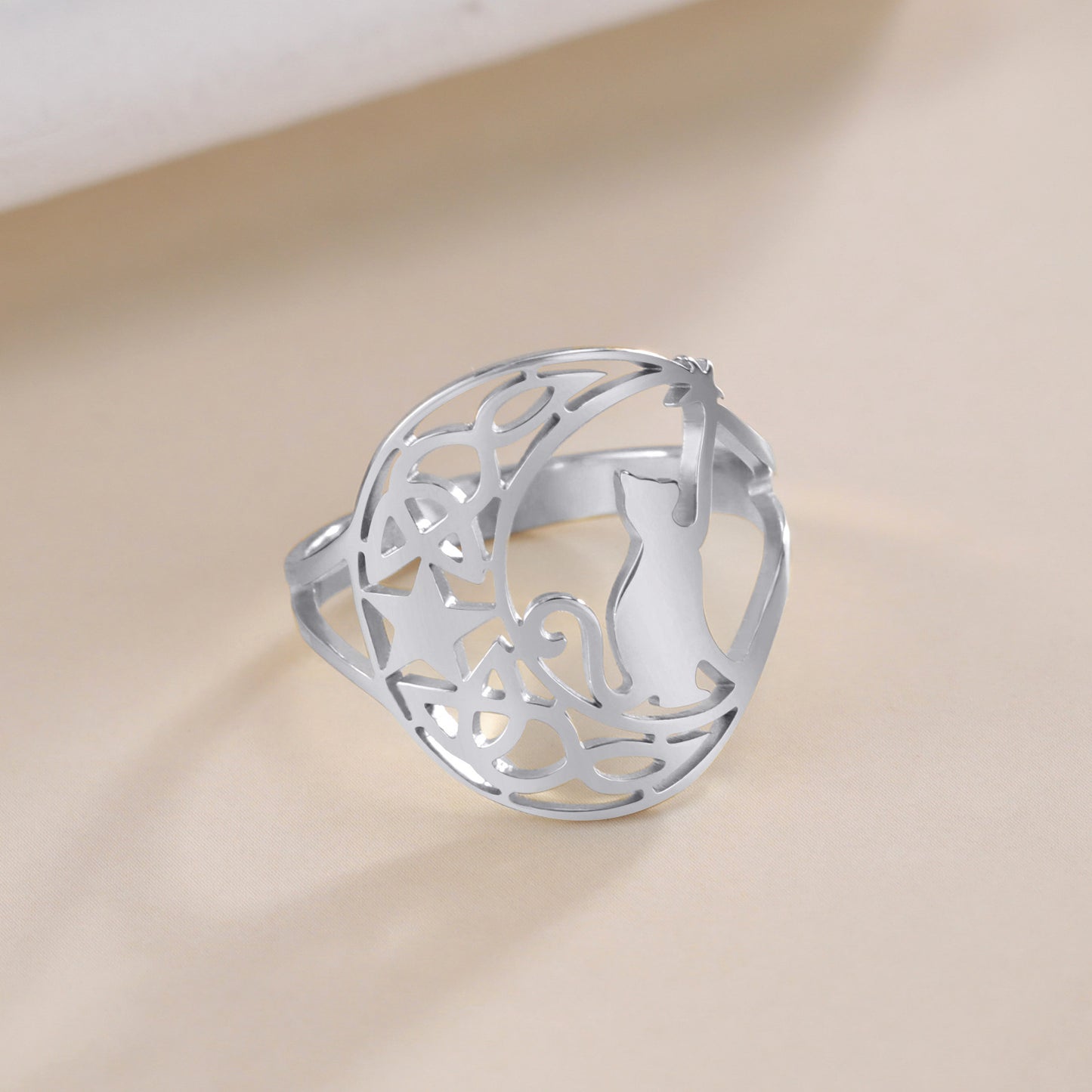 Unisex Stainless Steel Kitten Ring With Star Knot Design Fashion Jewelry Electroplated European Style Ring Accessory