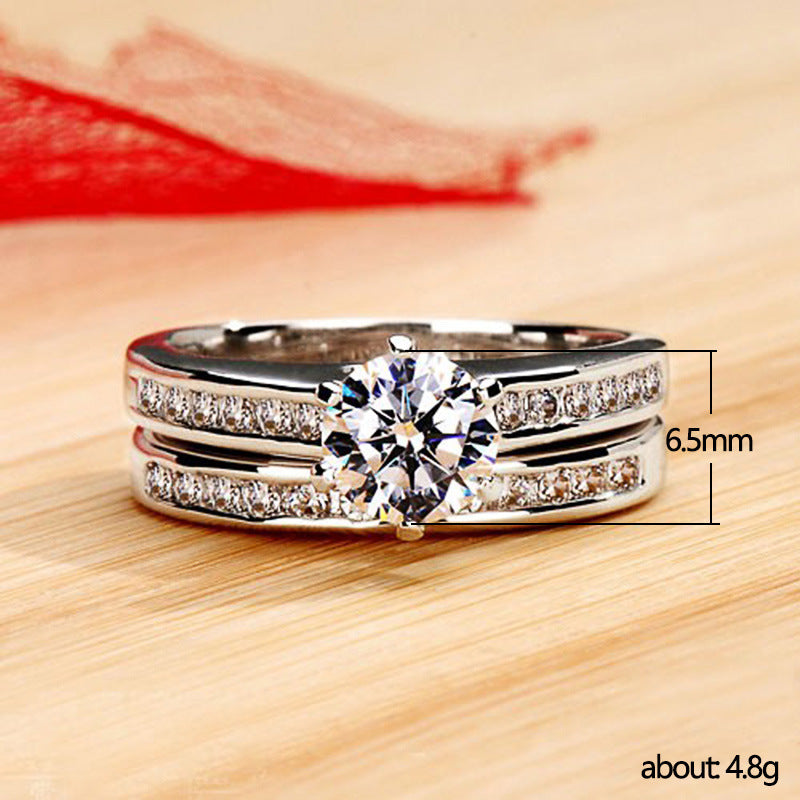 White Gold Plated Couple Ring Set With Zircon Inlays Copper Material Size 6 7 8 9 10 Beautiful Gift For Couple