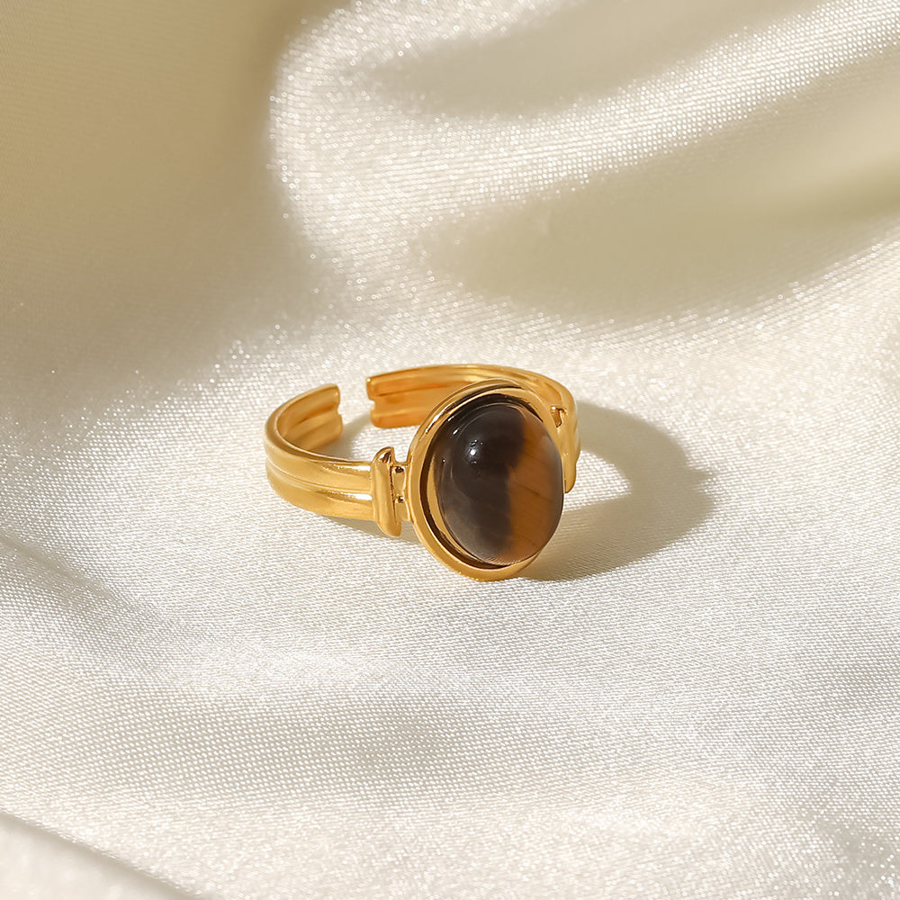 Vintage Stainless Steel Ring With 18K Gold Plated Geometric Inlay For Women Jewelry Elegant Everyday Wear Daily