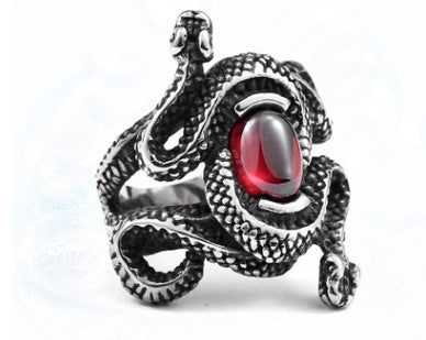 Mens Stainless Steel Coiled Snake Ring With Zircon Inlay Serpent Design Statement Jewelry Bold Modern Style Ring Gift