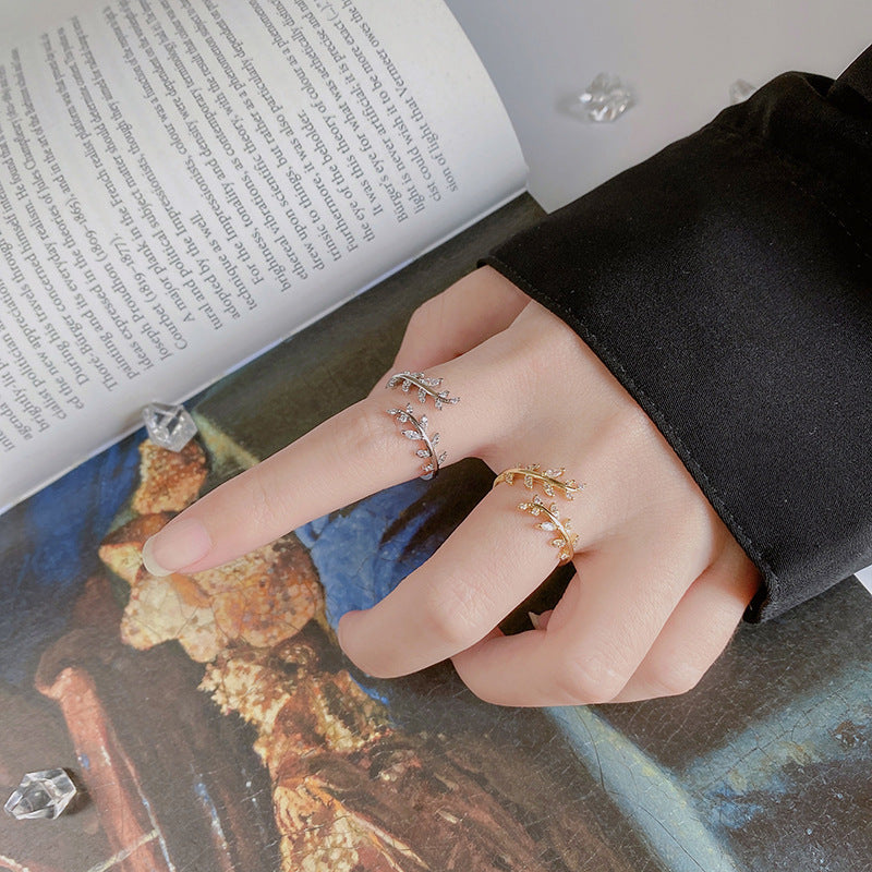 Womens Adjustable Copper Ring With Sparkling Zircon Stones Leaf Twig Design Jewelry Gift For Women Fashion For