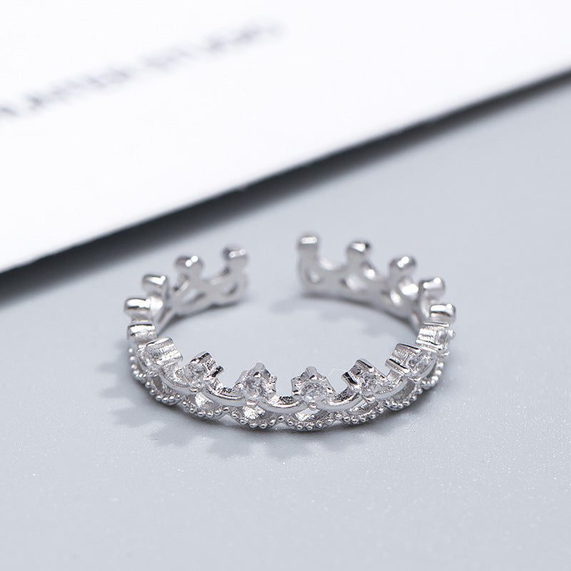 Sterling Silver Crown Ring With Gems Electroplated Gift For Birthday Women Individually Packed Jewelry Giftbox