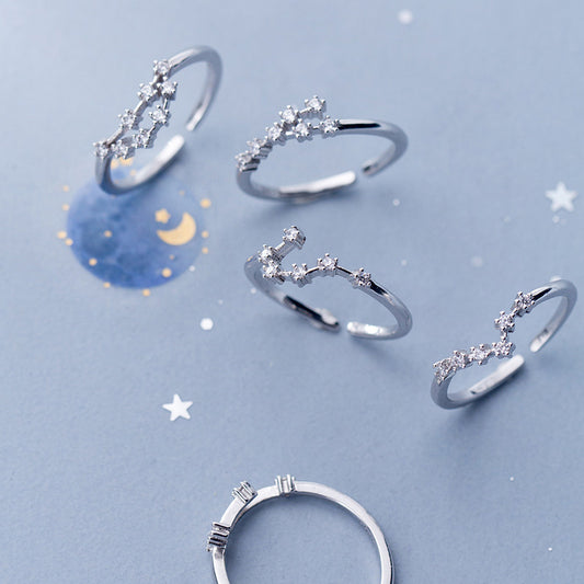 Silver Zodiac Sign Ring for Women and Girls Birthday Gift Electroplated Astrology Rings Aries Taurus Gemini Cancer Leo Virgo Libra Scorpio Sagittarius Pisces Aquarius Capricorn