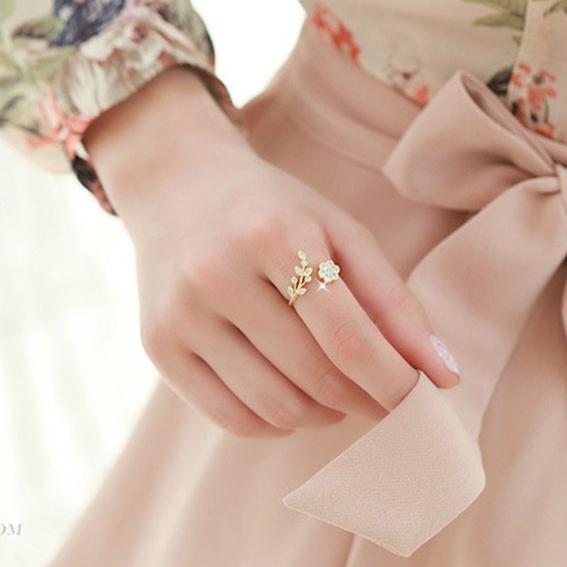 Alloy Rings Twisted Leaves and Wishful Flowers Design for DIY Birthday Gifts Party Jewelry Making Supplies for