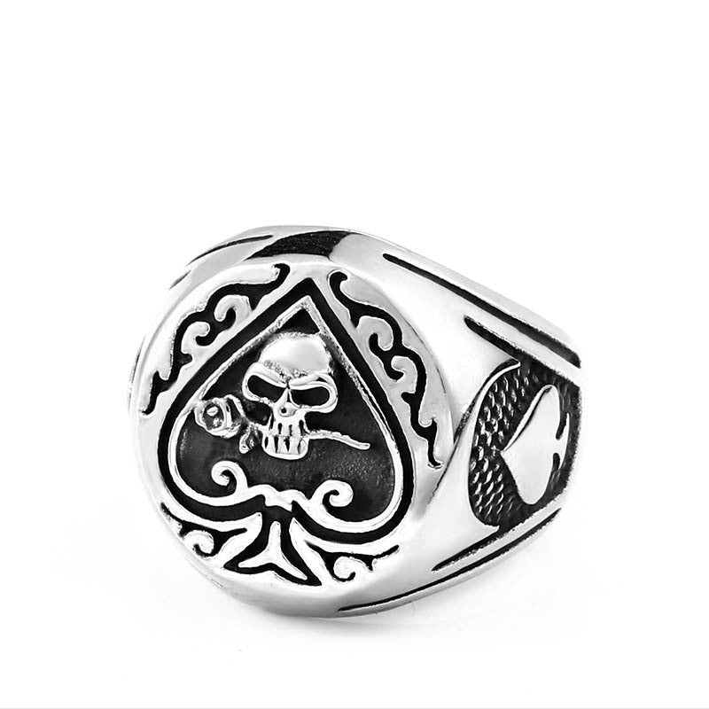 Men's Black Titanium Skull Ring Vintage Retro Polished Gothic Biker Punk Jewelry Durable Statement Piece Polishing