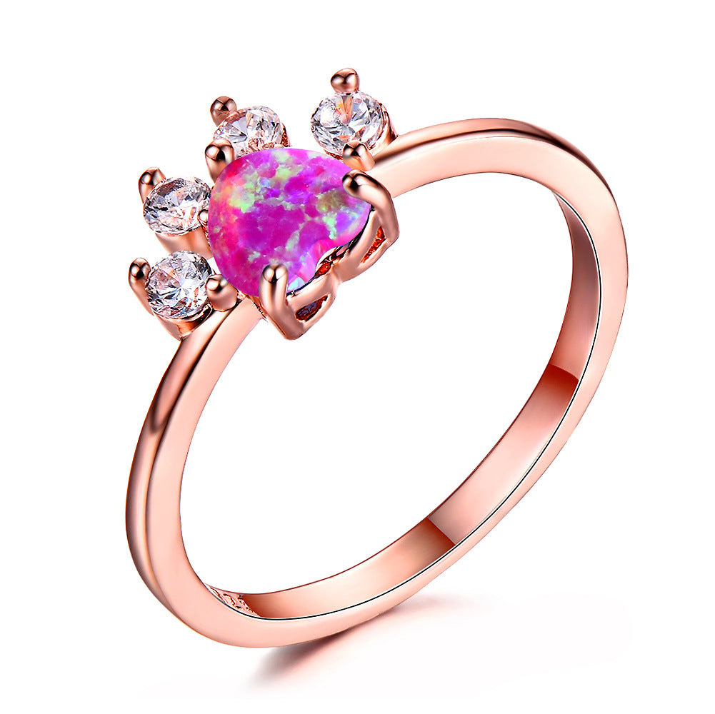 Gold Plated Copper Paw Print Ring With Inlaid Gemstones For Women Elegant Jewelry Gift For Pet Lovers For Animal Lovers