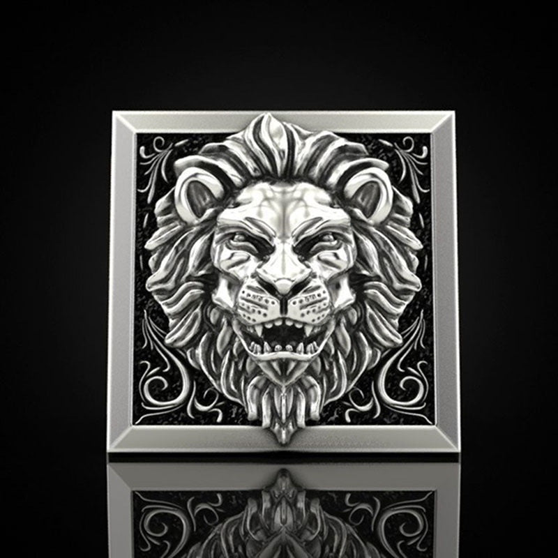 Unisex Lion Rings Set Vintage Alloy Rings Gemstone Inlay European American Design Two Piece Ring Set for All Occasions