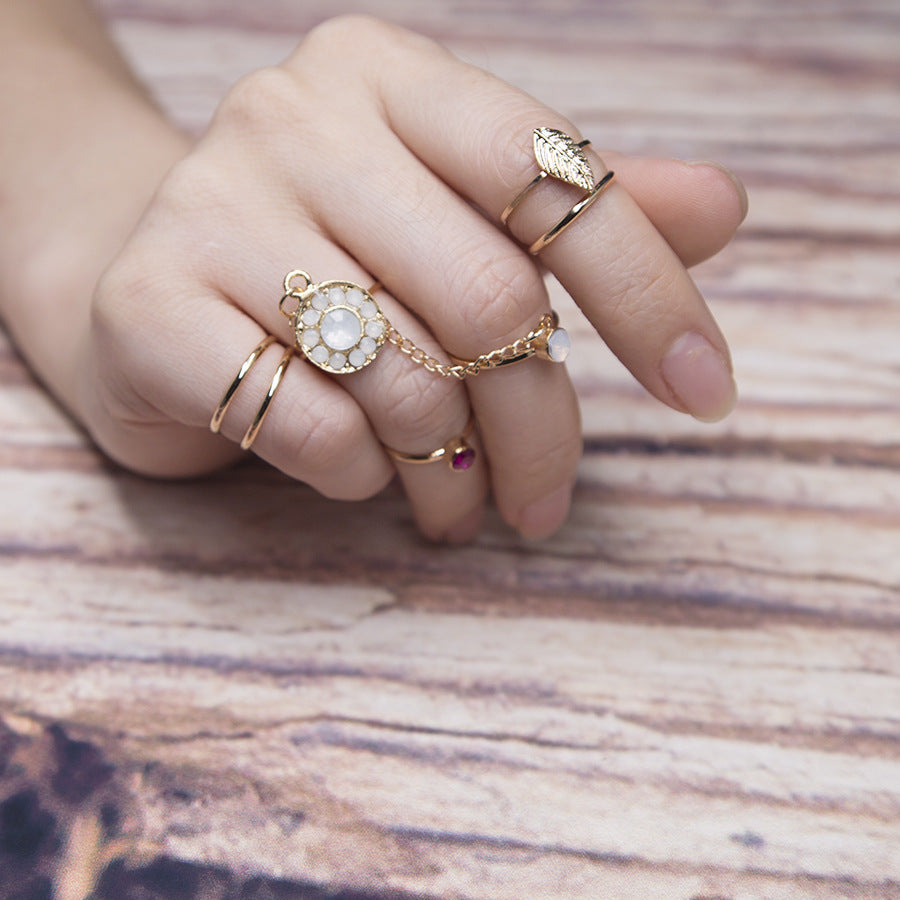 Vintage Knuckle Ring Set Bohemian Gold Plated Alloy Rings Turquoise Accents Fashion Finger Jewelry 7 Piece Set