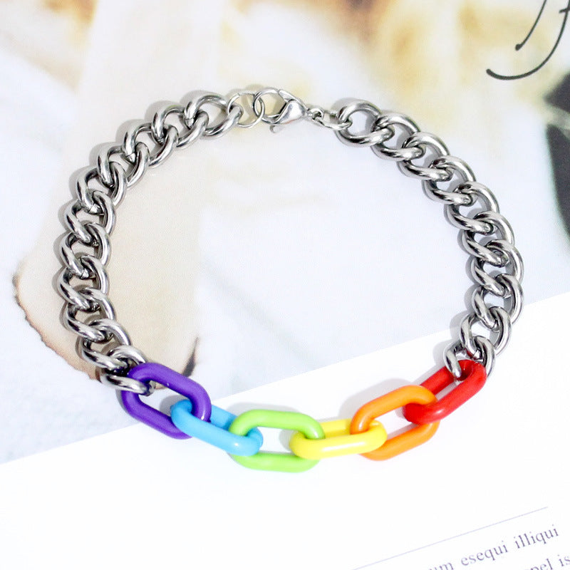 Stainless Steel Geometric Bracelet 8mm Wide Chain Durable Accessory Stylish Jewelry For Men And Women Everyday