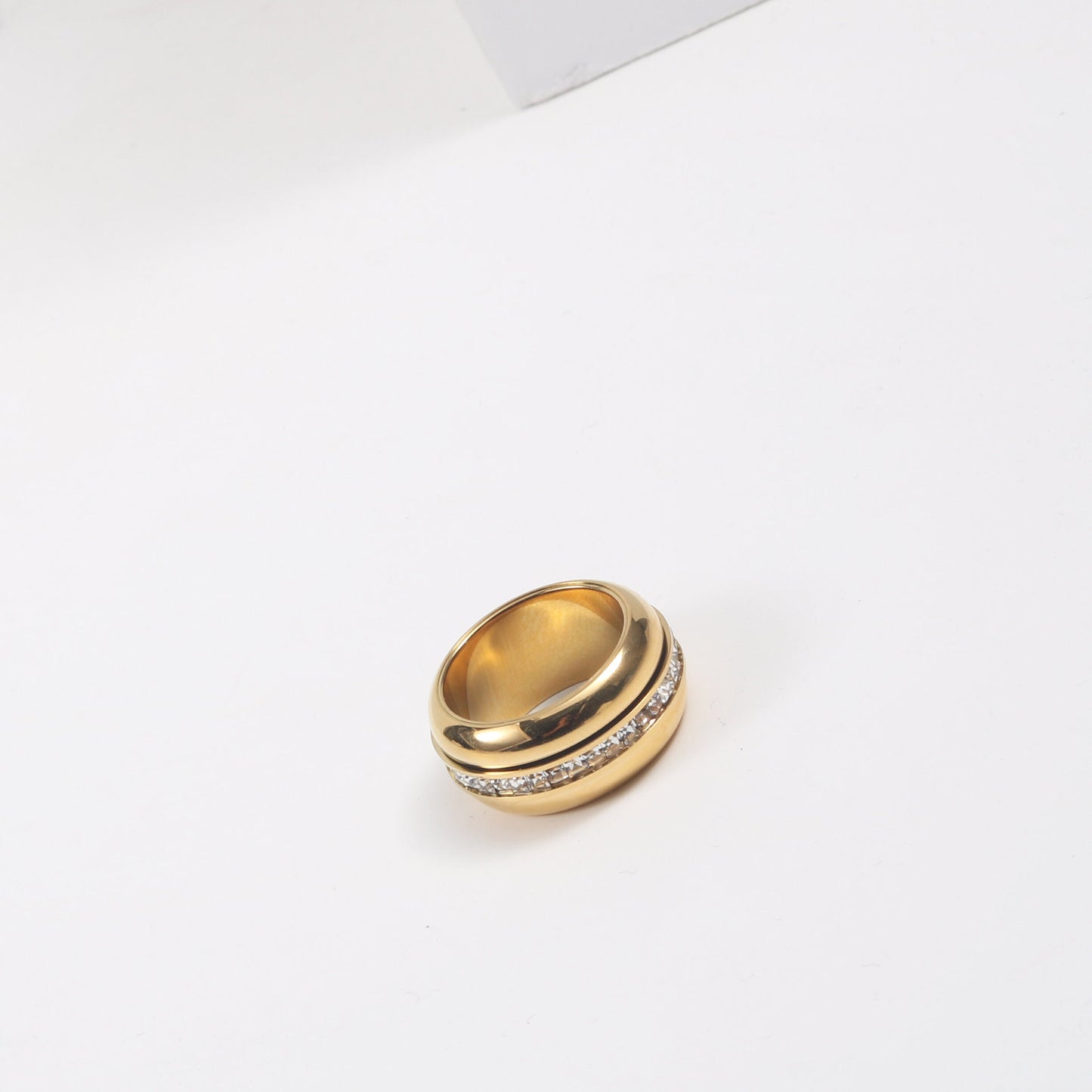 Women's Titanium Steel Ring with Rotatable Circle and Square Zircon Diamond Affordable Luxury Geometric Ring