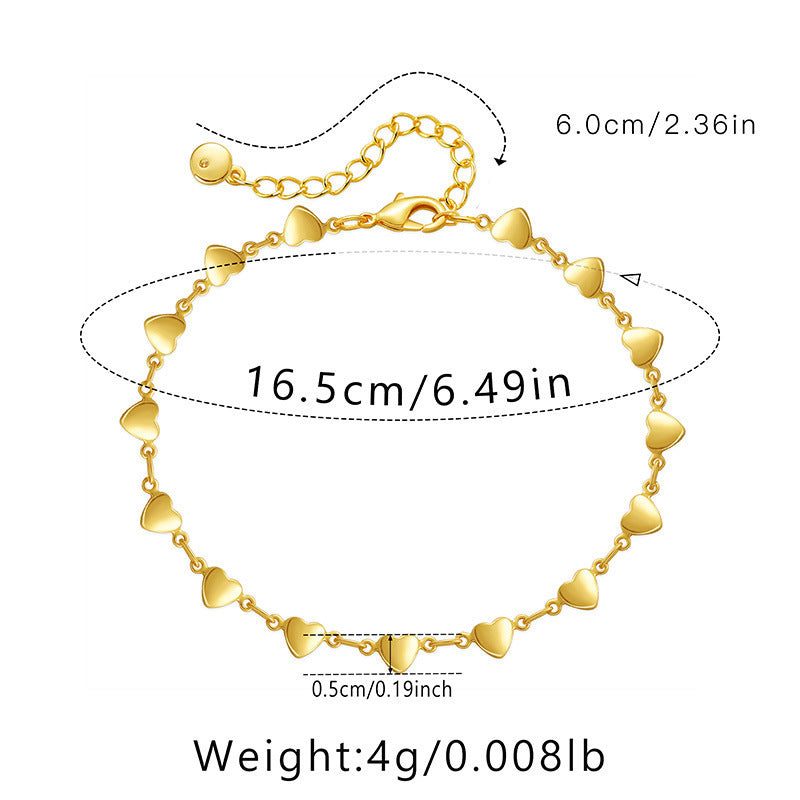 Women Heart Bracelet 18K Gold Plated Copper Love Chain Delicate Thin Heart Jewelry For Women Gift Everyday Wear