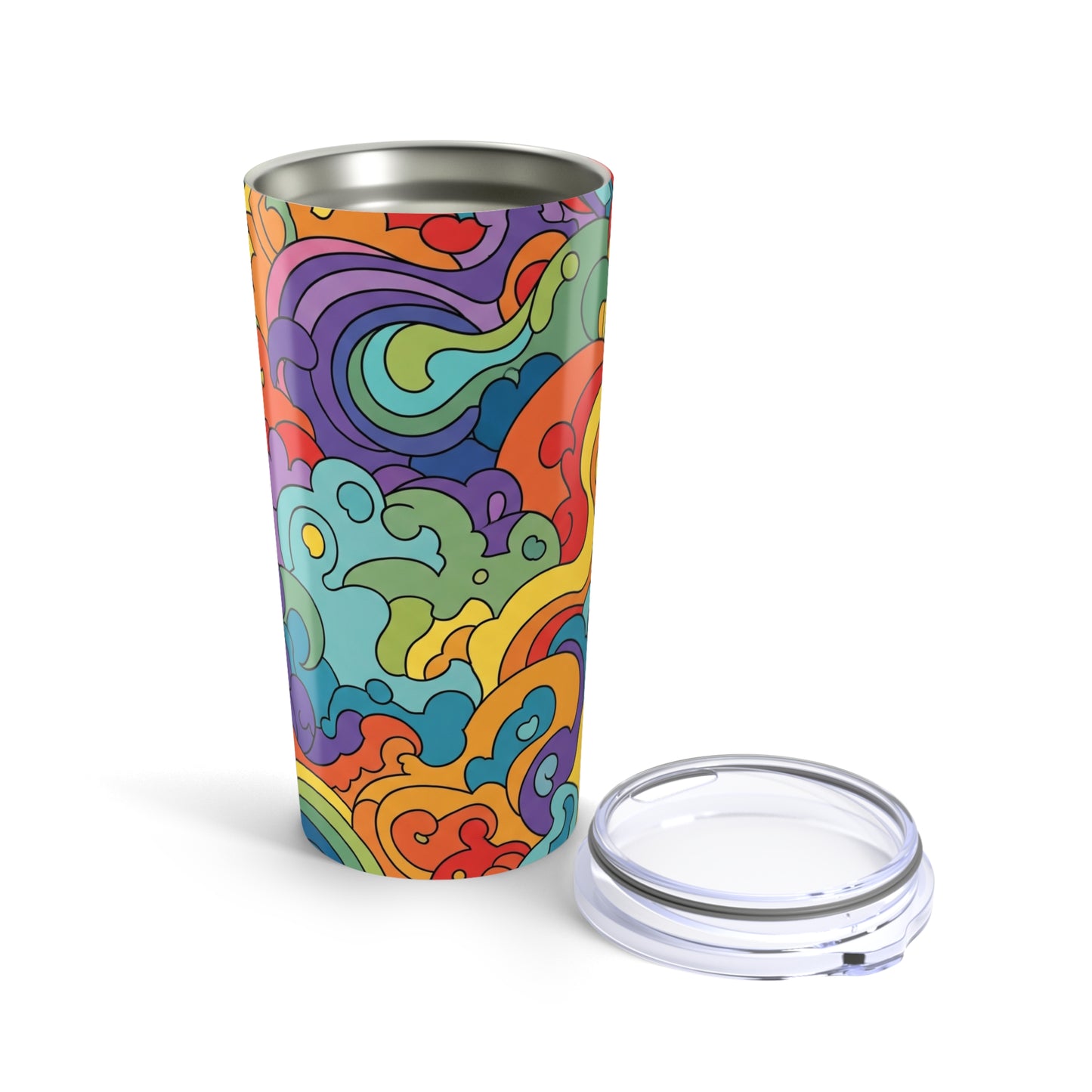 20oz Stainless Steel Tumbler With Printed Design Vacuum Insulated Spill Resistant Lid BPA Free Drink Container