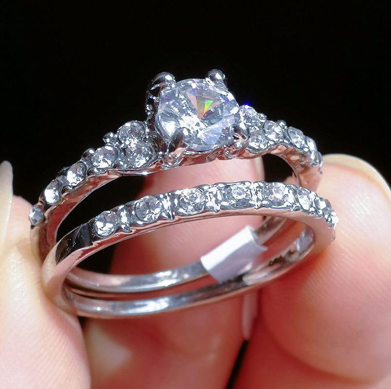 Womens Crystal Ring Sets Silver Alloy Electroplated Matching Rings For Women Two Piece Jewelry Ring Set Alloys