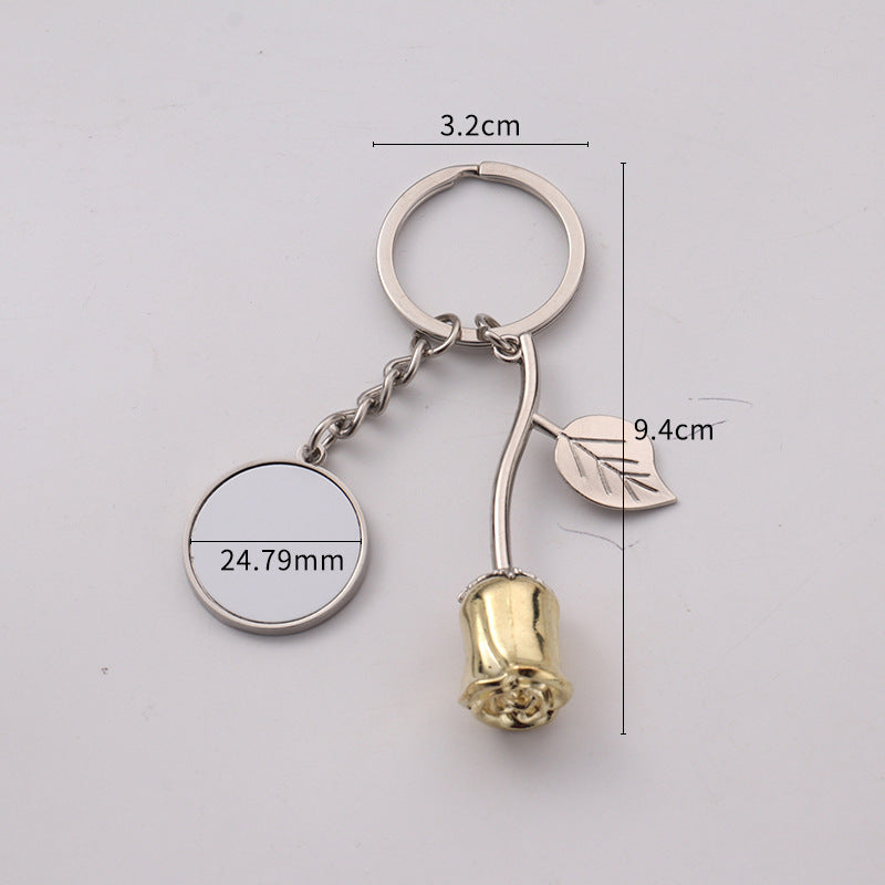Zinc Alloy Rose Keychain Modern Art Round Pendant Durable Metal Key Ring For Keys And Bags Rose Modern Gift Idea