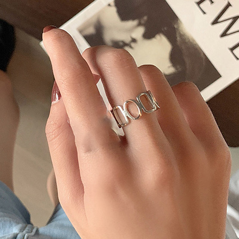 Womens 925 Sterling Silver Rings Geometric Hollow Wide Band Polished Finish Electroplating Fashion Index Finger