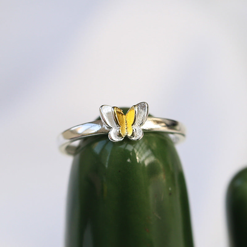 Sweet And Lovely Three Dimensional Golden Butterfly Ring 925 Silver Women Jewelry For Every Day Wear And Gifts