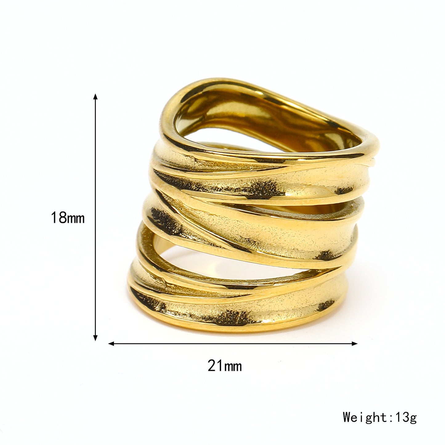 Womens Layer Line Ring Titanium Steel Electroplated Irregular Fashion Jewelry Gold Finish Size 6 7 8 Gift Style