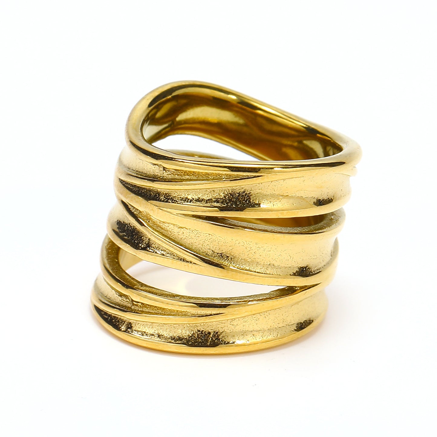 Womens Layer Line Ring Titanium Steel Electroplated Irregular Fashion Jewelry Gold Finish Size 6 7 8 Gift Style