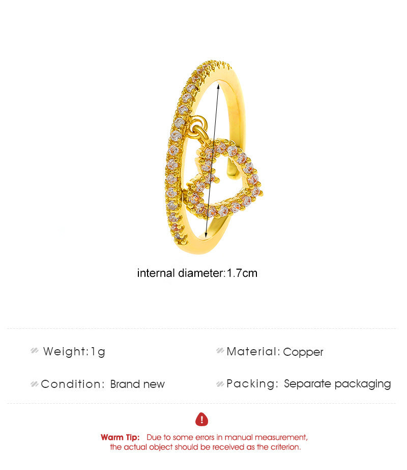 Heart Shaped Copper Ring With Diamond For Women Gift