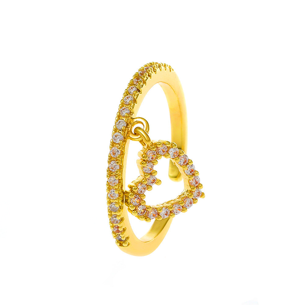 Heart Shaped Copper Ring With Diamond For Women Gift
