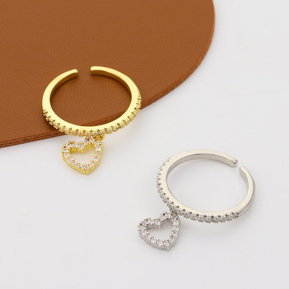 Heart Shaped Copper Ring With Diamond For Women Gift